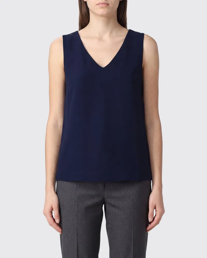 Herno Ärmelloses Viskose-Top mit V-Ausschnitt und minimalistischem Design Blau