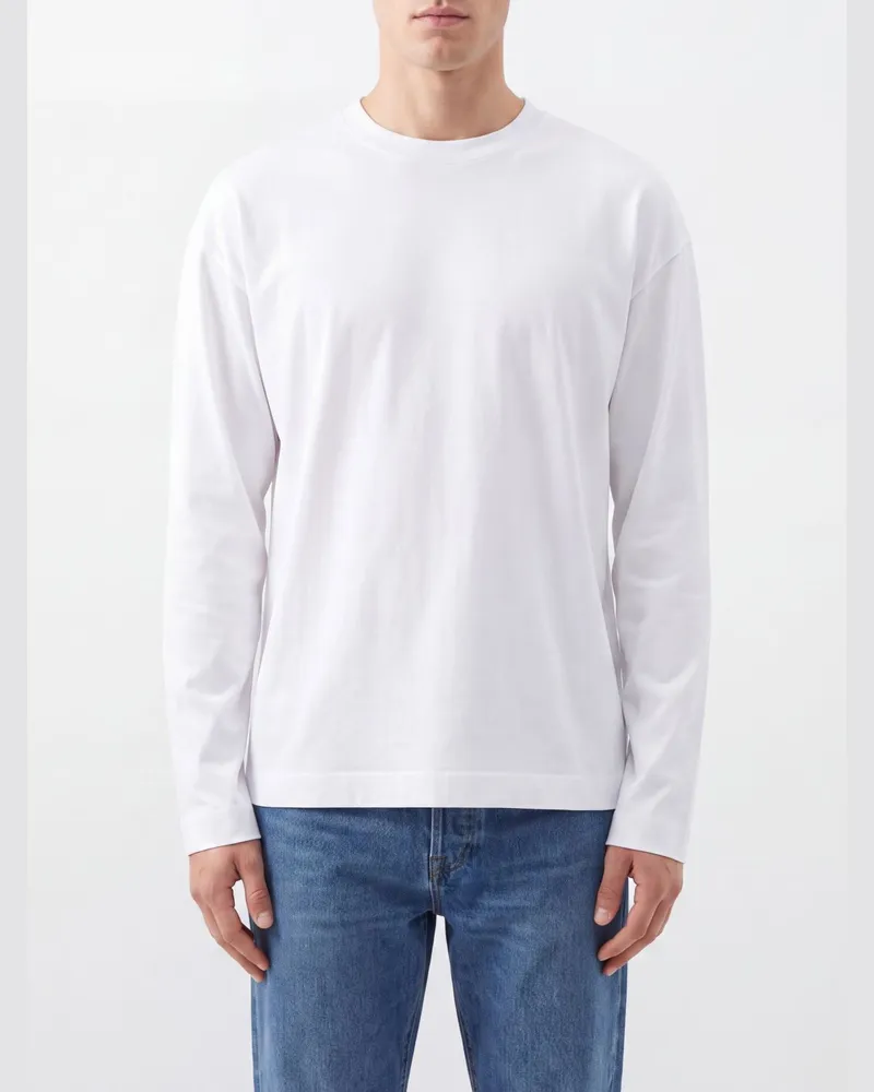 Dries van Noten Langärmeliges Baumwoll-T-Shirt in Relaxed Fit Weiß