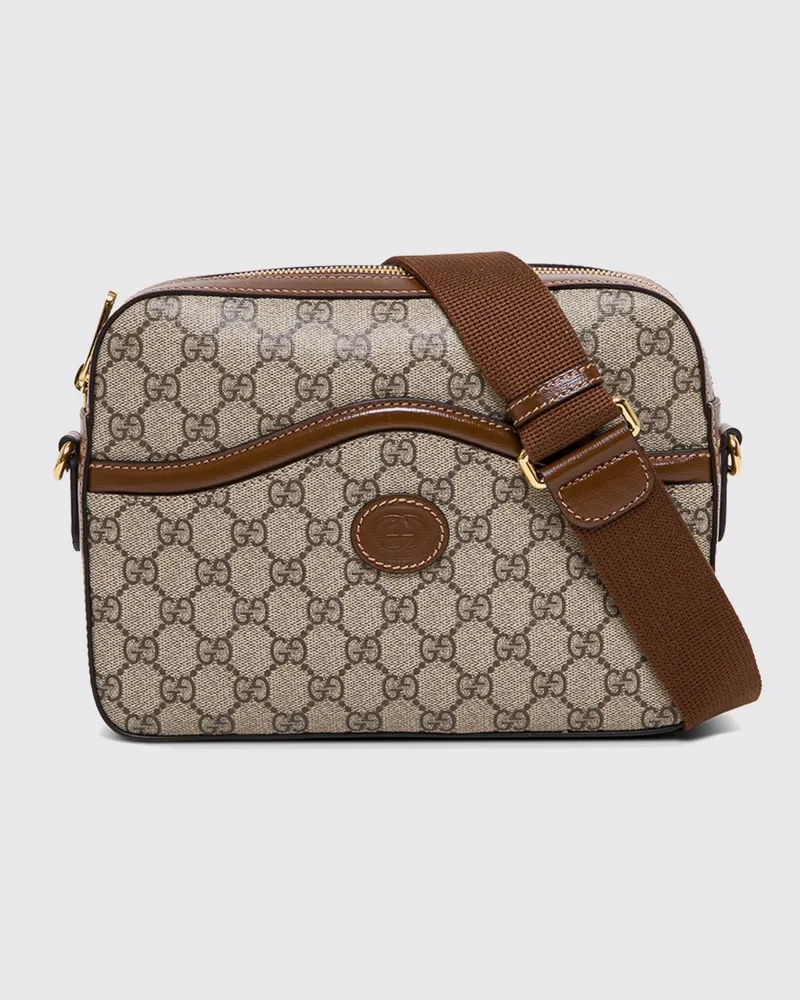 Gucci Interlocking G Umhängetasche aus GG Supreme-Stoff mit Lederdetails Beige