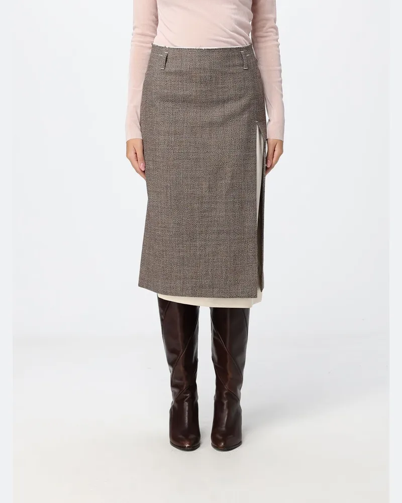 TELA Slim Fit Midi-Bleistiftrock aus reiner Schurwolle von Braun