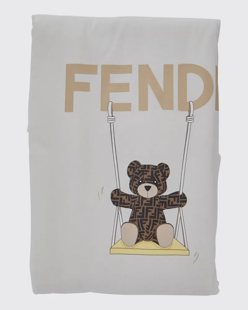 Fendi Baby-Wiegedecke aus Baumwolle mit Teddybär-Print Weiß