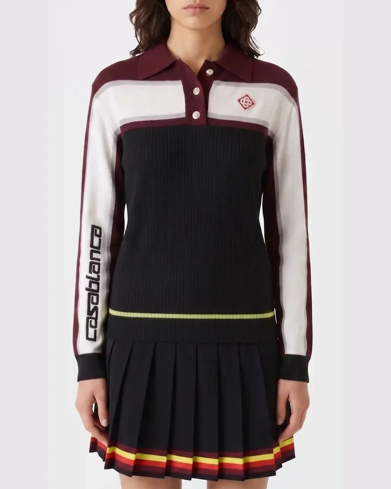 Casablanca Paris Bicolor-Wollpolohemd mit Logo Schwarz