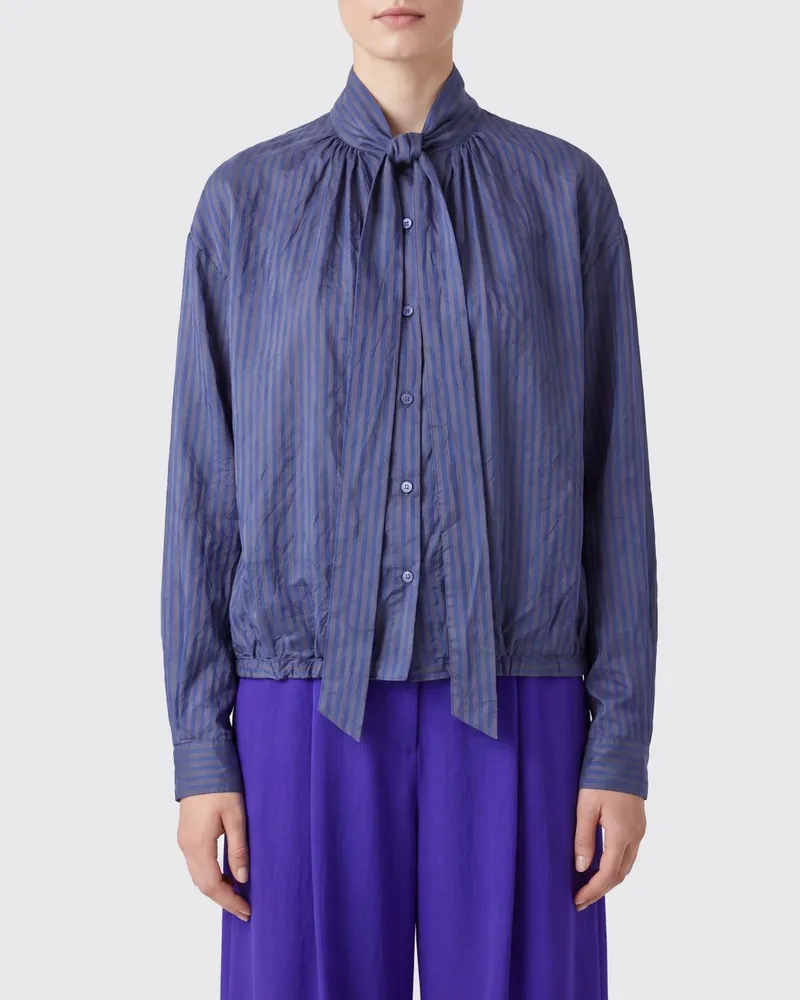 Dries van Noten Gestreifte Schluppenbluse aus Cupro Braun