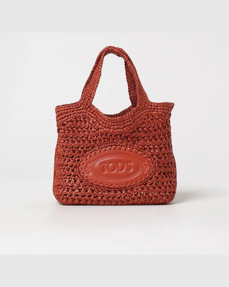 TOD'S Tasche aus Häkelbast und Leder Brick