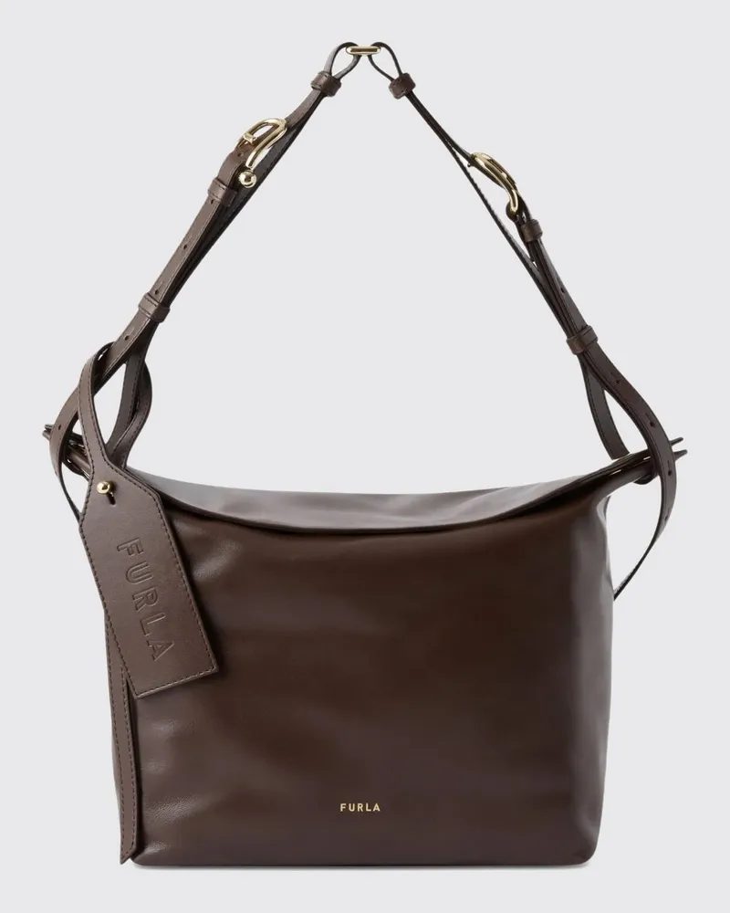 Furla Ginevra Schultertasche aus Glattleder mit Logo-Charm Burnt