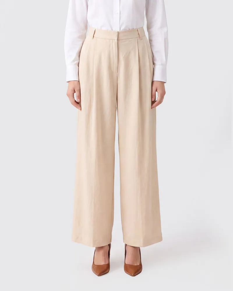 IRO Hayda High-Waist Anzughose mit weitem Bein aus Leinenmischung Natural