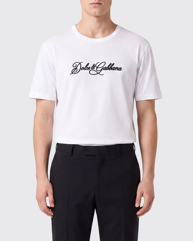 Dolce & Gabbana DOLCE  GABBANA Dolce & Gabbana Slim-Fit-T-Shirt aus Baumwolle mit Kontrastlogo Weiß