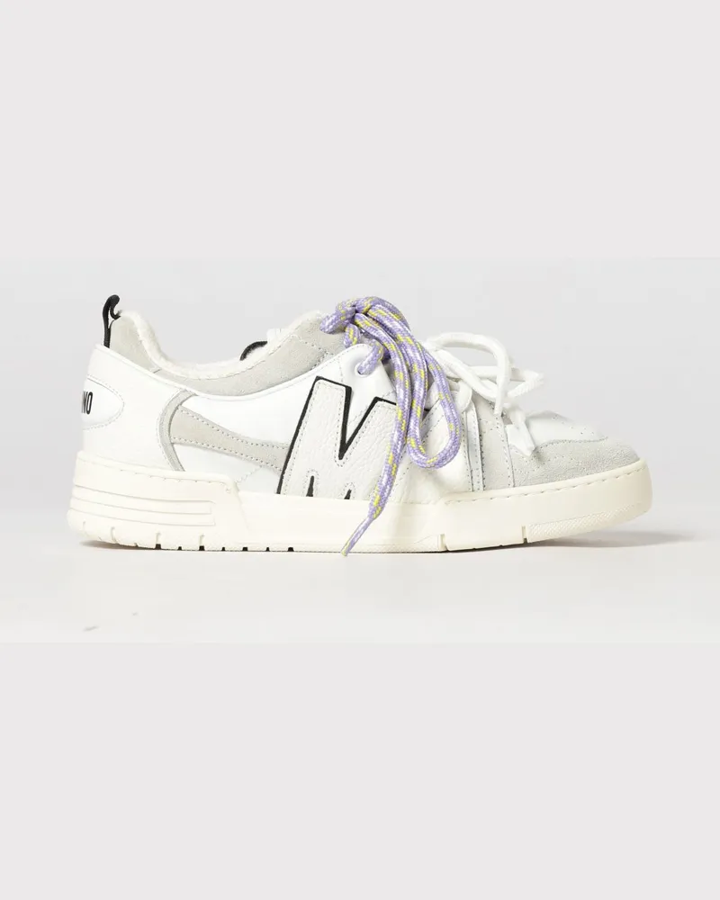 Moschino Low-Top-Sneakers aus Glatt- und Veloursleder mit Logo Weiß