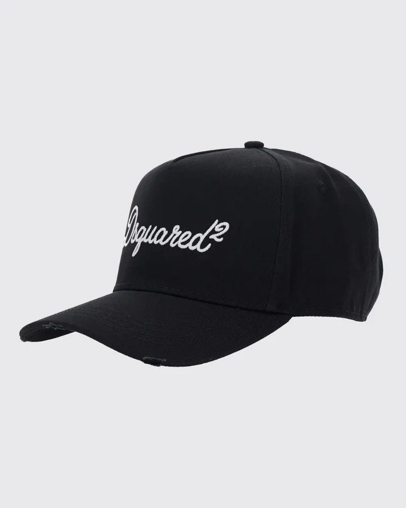 Dsquared2 Schwarze Baumwoll-Baseballkappe mit starrem Schirm Schwarz