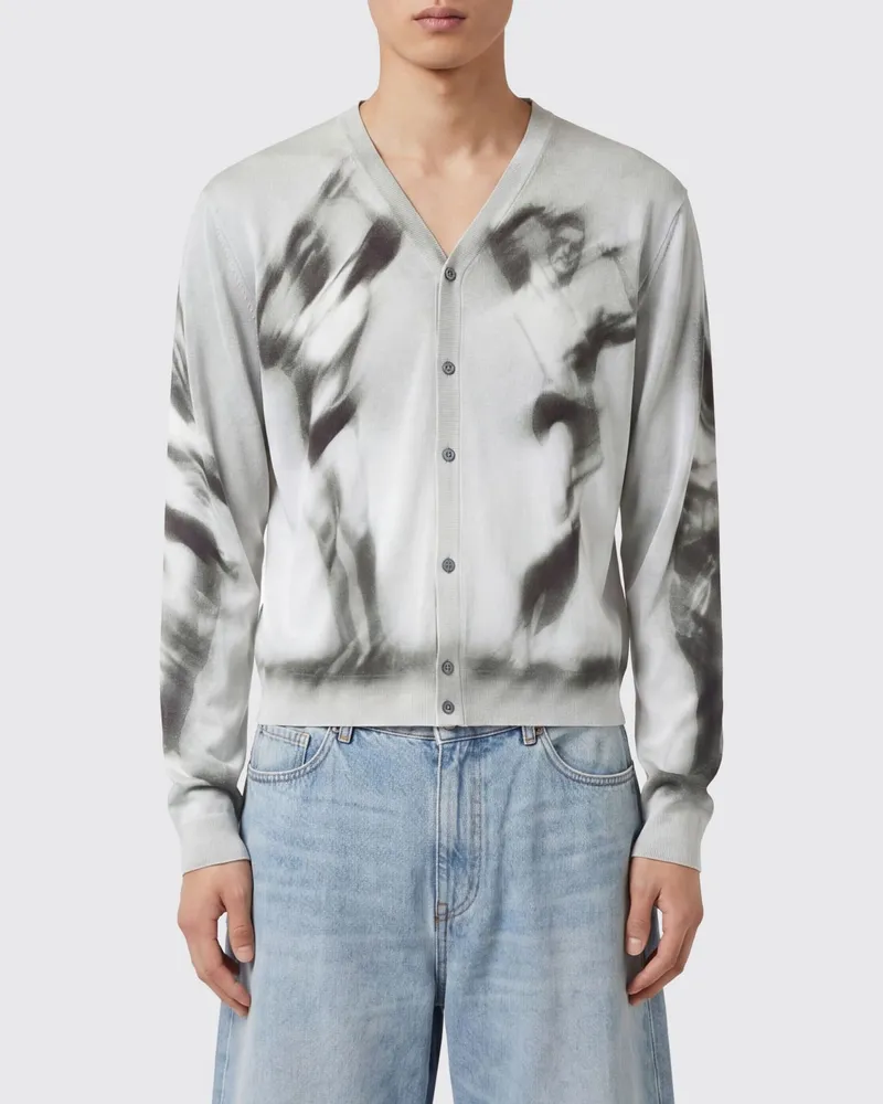 Versace Seiden-Cardigan mit abstraktem Muster und V-Ausschnitt Grau