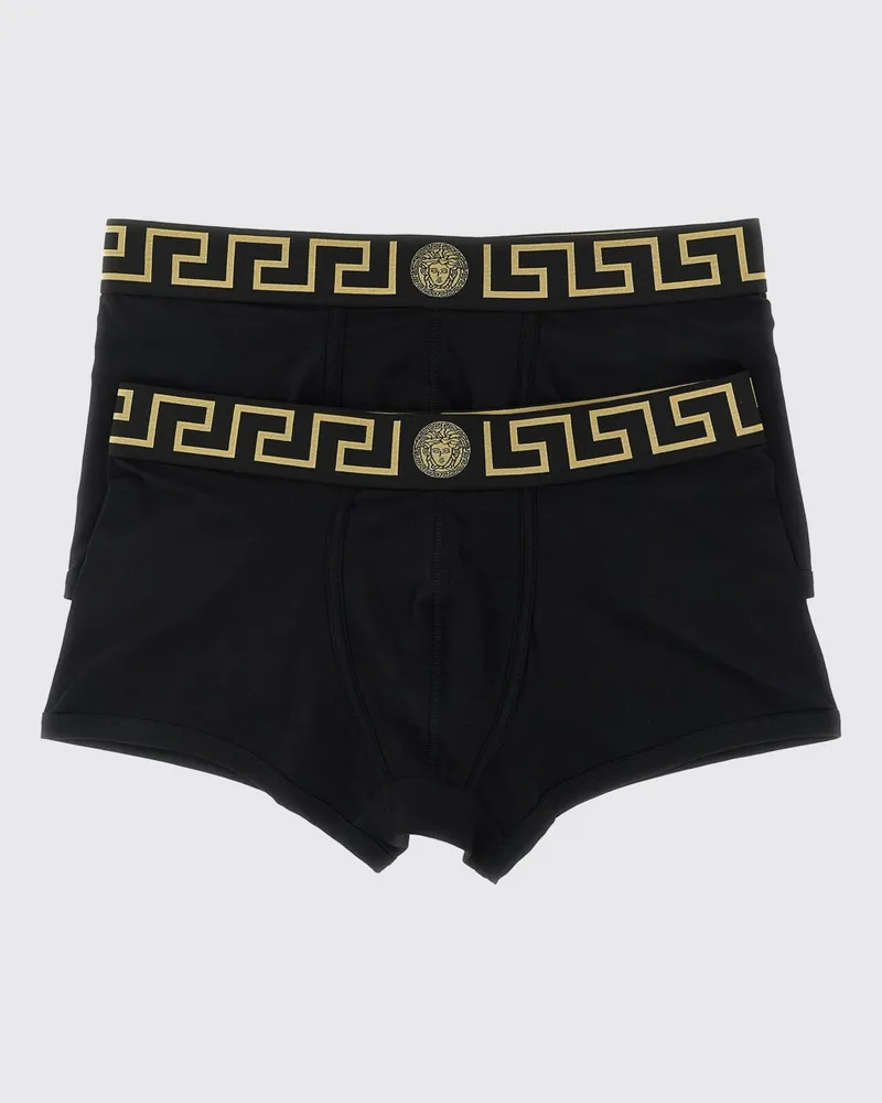 Versace Set aus zwei Boxershorts von aus Stretch-Baumwolle mit Greca-Bund Schwarz