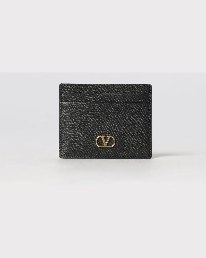 Valentino Garavani VLogo Signature Kreditkartenetui aus genarbtem Leder Schwarz