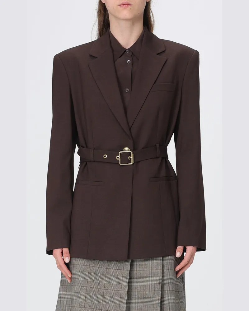 Pinko Einreihiger Slim Fit Blazer aus Wollmischung mit Taillengürtel Braun
