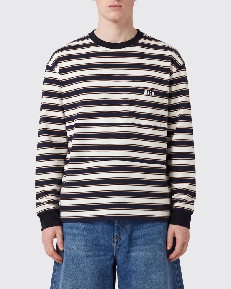 MSGM Gestreiftes Langarm-T-Shirt aus Baumwolle mit Rundhalsausschnitt von Gestreift