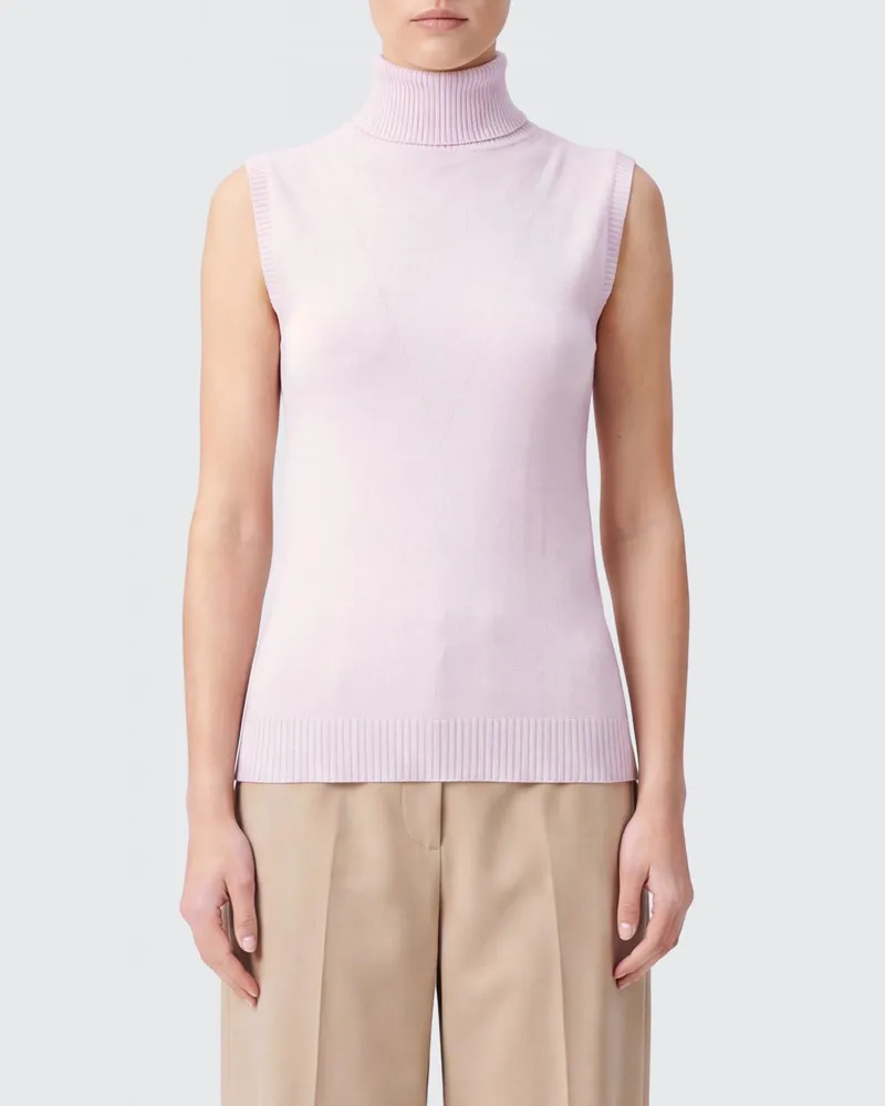 SPORTMAX Ärmelloses Slim-Fit Rollkragentop aus reiner Schurwolle Pink