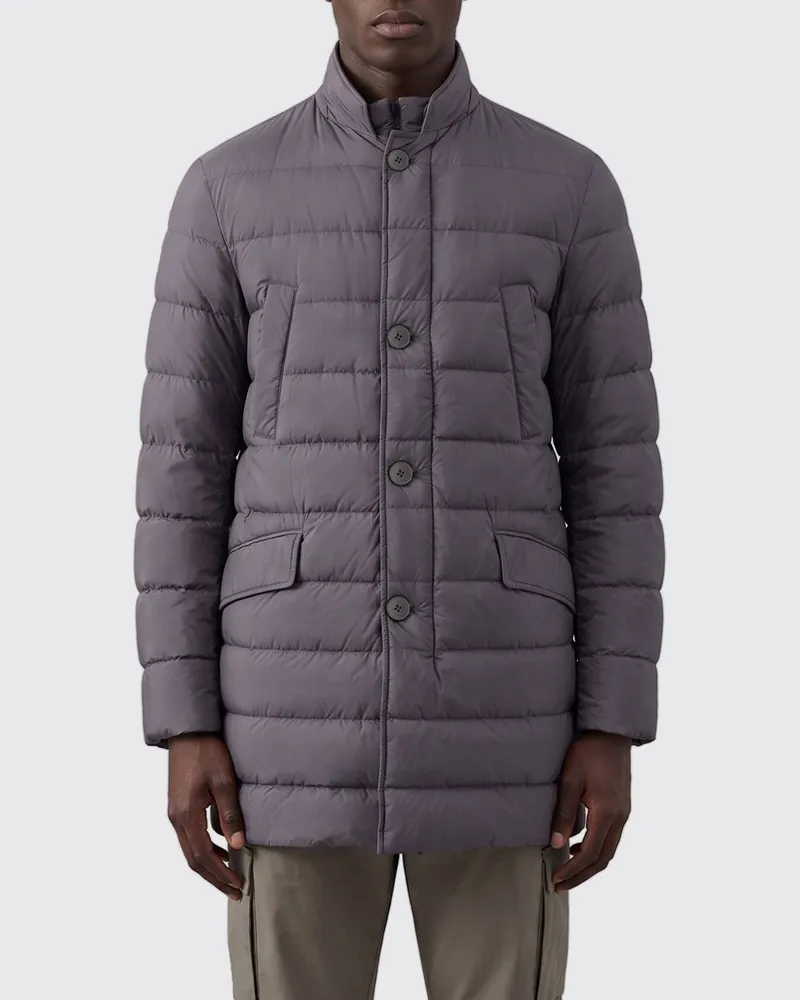 Herno Langer Stepp-Daunenmantel aus Nylon mit hohem Kragen und Knopfverschluss Grau