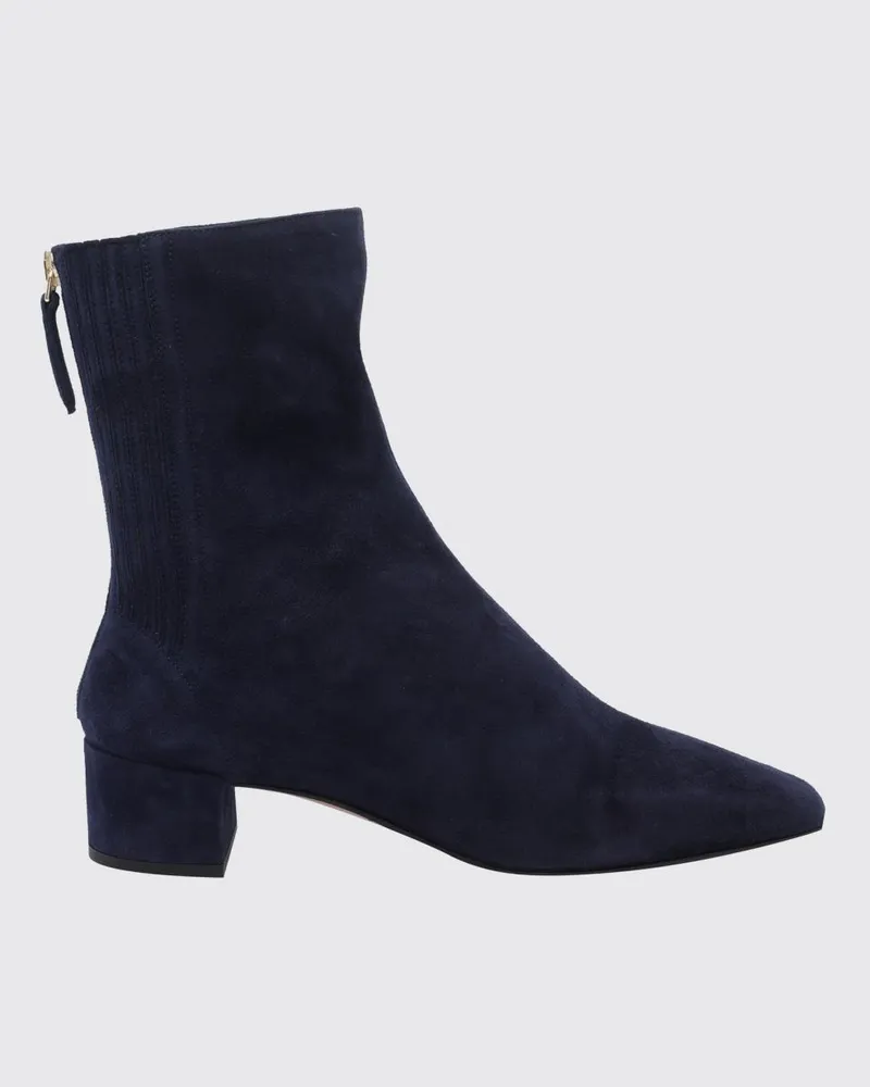 Aquazzura Saint Honorè Chelsea-Boots aus blauem Veloursleder mit spitzer Kappe Blau