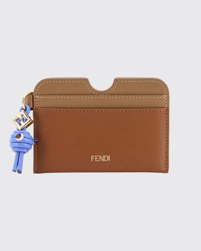 Fendi FF Diamonds Kartenetui aus zweifarbigem Kalbsleder mit Charm Sand