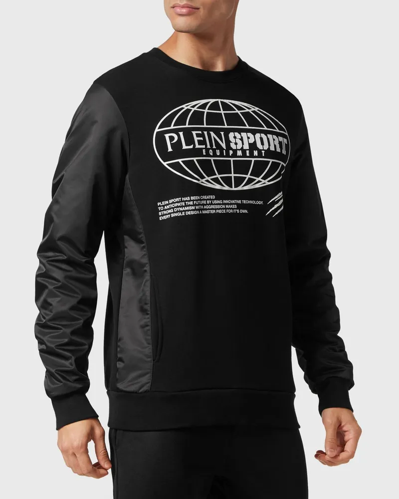 Philipp Plein Rundhals-Sweatshirt aus Baumwoll-Jersey und Nylon mit Kontrast-Logo Schwarz
