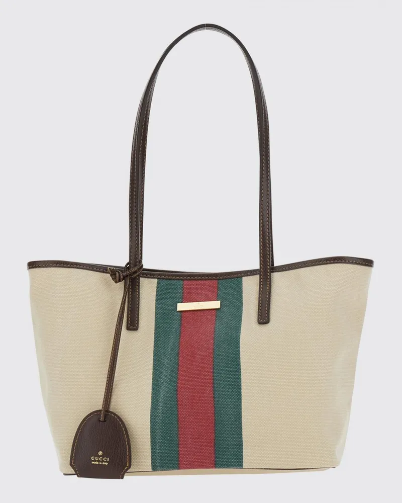 Gucci Tribeca Schultertasche aus Baumwoll-Canvas mit Web-Streifen und Anhängern Weiß