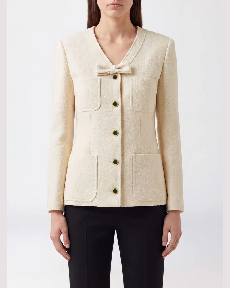 Alessandra Rich Kurzer einreihiger Blazer aus Baumwollmischung mit Schleife Ivory