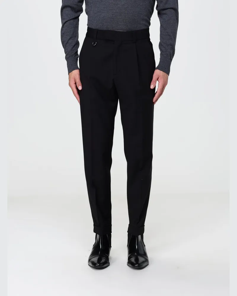 Paolo Pecora Milano Slim Fit Maßgeschneiderte Gabardine-Hose mit Bundfalten Schwarz