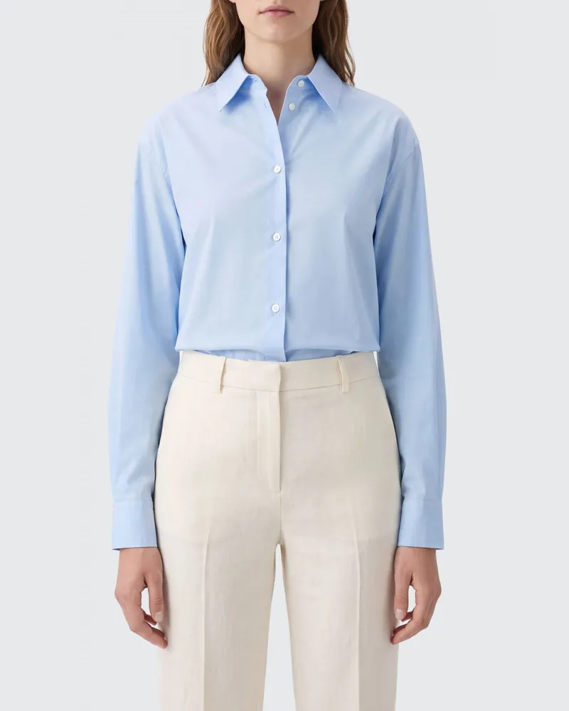 ASPESI Relaxed Fit Hemd von aus Baumwollpopeline mit verdeckter Knopfleiste Hellblau