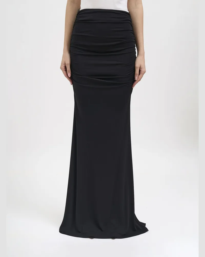 Elisabetta Franchi Langer Rock aus Stretch-Viskose Schwarz
