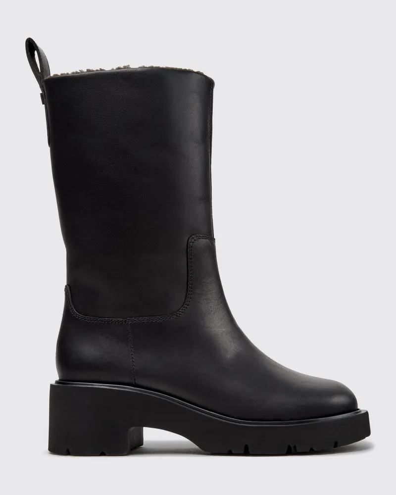 Camper Milah Stiefel aus glattem Kalbsleder mit Chunky-Sohle Schwarz