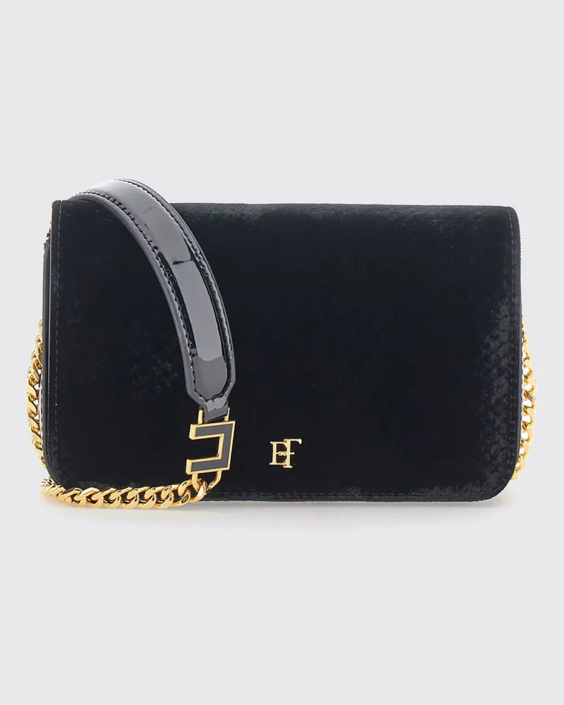 Elisabetta Franchi Mini-Umhängetasche aus Samt mit Python-Print Schwarz