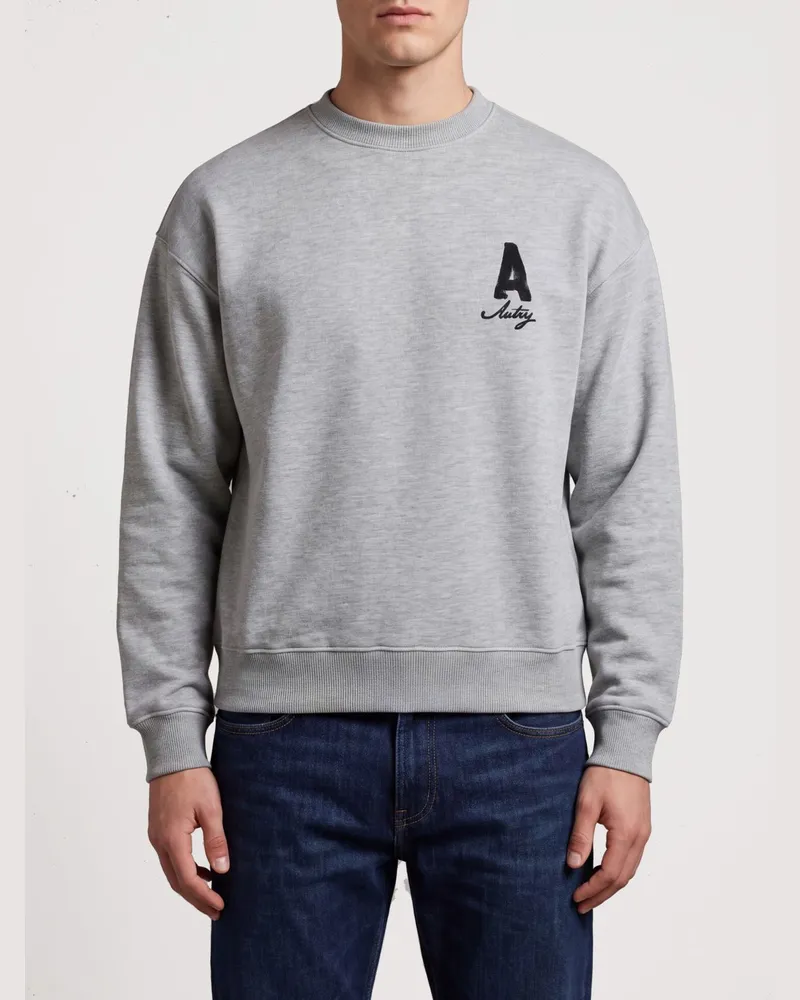AUTRY Baumwoll-Sweatshirt mit Rundhalsausschnitt, Kontrastlogo und überschnittenen Schultern Grau