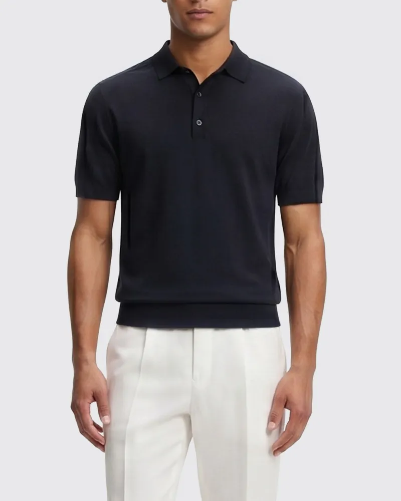 HUGO BOSS Polohemd aus Schurwolle Blau