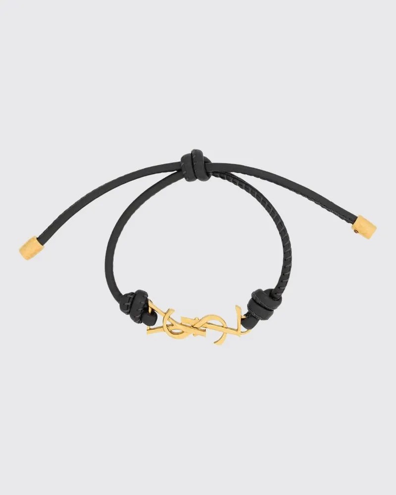 Saint Laurent Cassandre-Armband aus Lammleder mit Monogramm und Kordelzug Schwarz