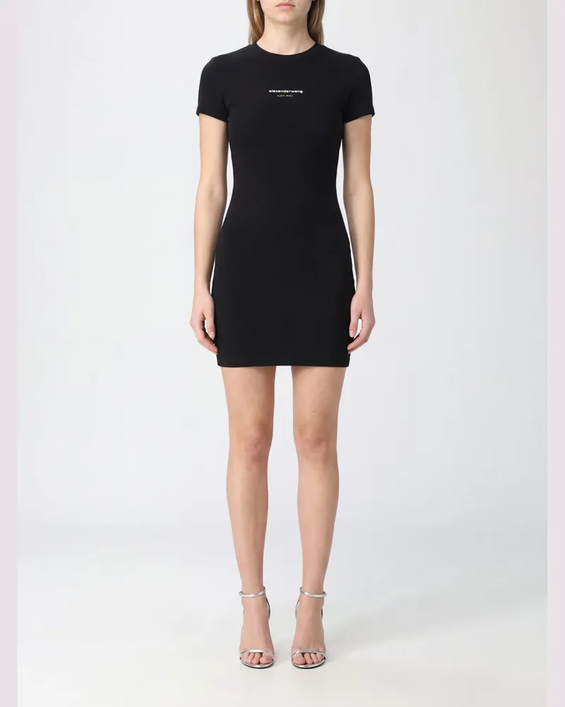 Alexander Wang Stretch-Baumwoll-Etuikleid mit gesticktem Logo von Schwarz