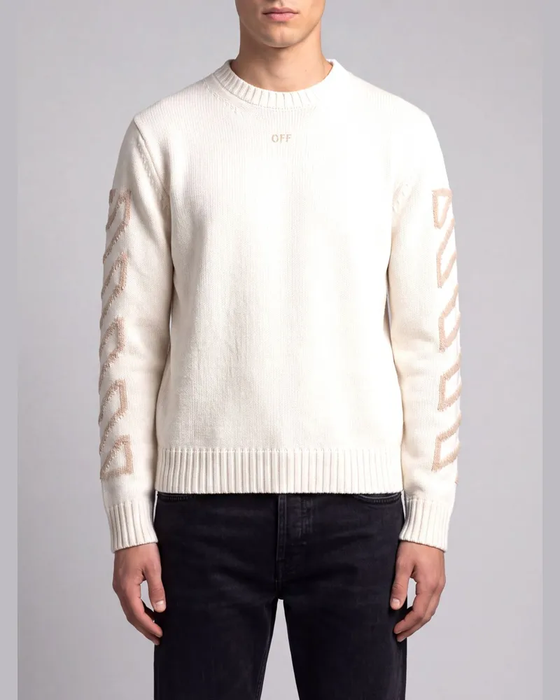 OFF-WHITE Pullover aus Wollmischung mit Rundhalsausschnitt und eingelegtem Arrow-Logo Weiß