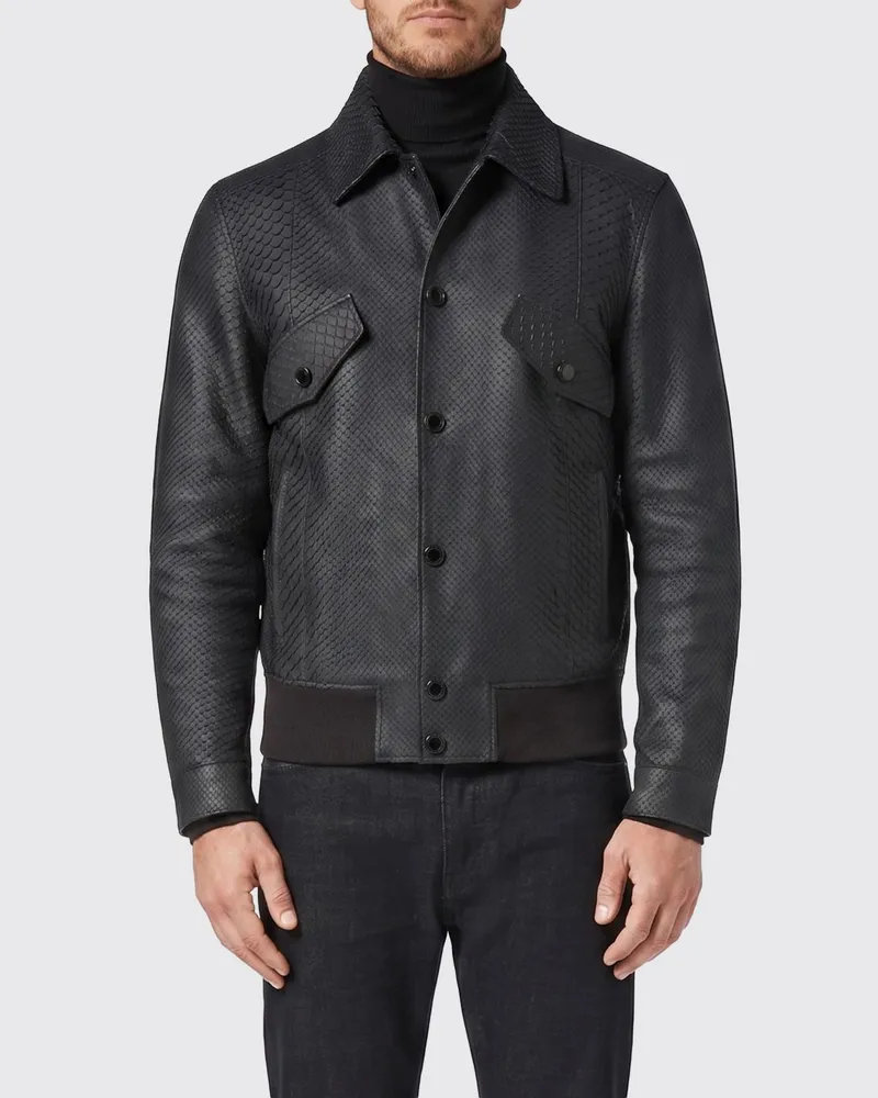 Billionaire Bomberjacke aus Lammleder mit Python-Print Schwarz