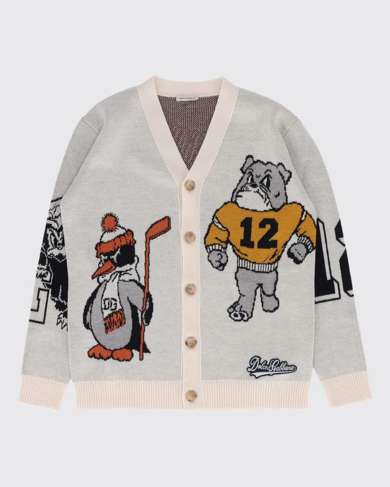 Dolce & Gabbana DOLCE  GABBANA Cardigan von Dolce & Gabbana für Jungen aus Schurwolle und Baumwolle mit Grafikdruck Weiß
