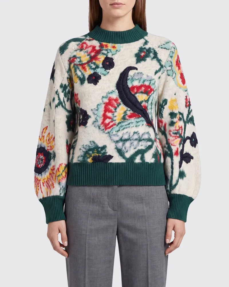 Sacai Pullover aus reiner Wolle mit Rundhalsausschnitt und ethnischem Jacquard-Muster Ivory