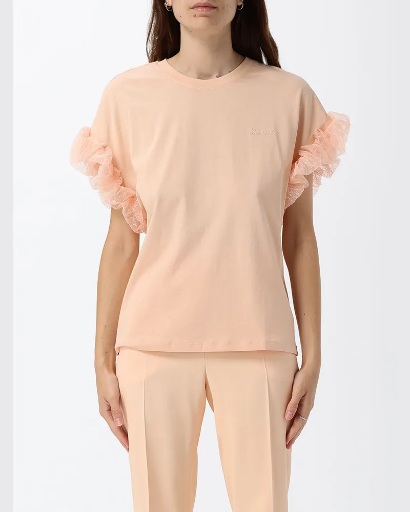 Twin-Set Baumwoll-T-Shirts mit Rüschen Pink