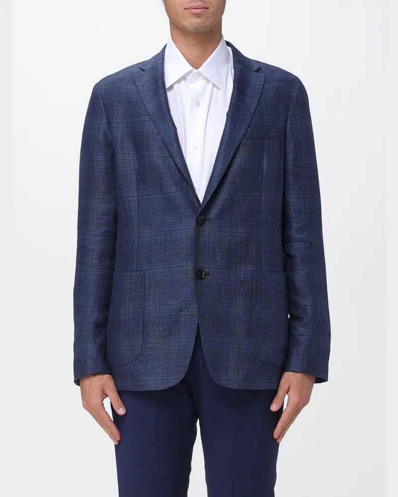 Ermenegildo Zegna Einreihiger Blazer aus Leinen-Woll-Karo Navy