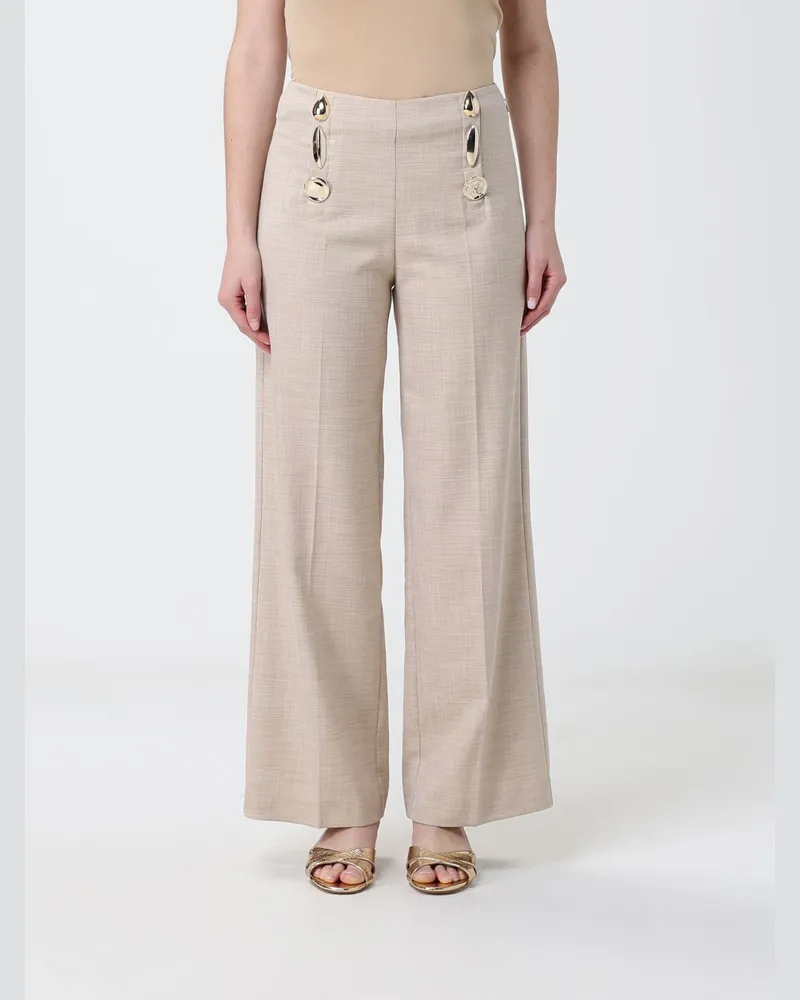 Simona Corsellini Weite Leinenhose mit Metalleinsätzen Beige