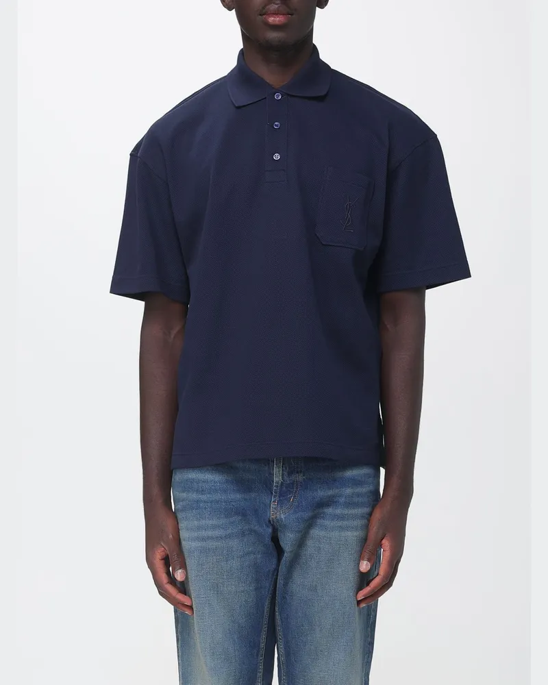 Saint Laurent Relaxed-Fit Poloshirt aus Baumwolle mit aufgesetzter Tasche und tonalem Logo Navy