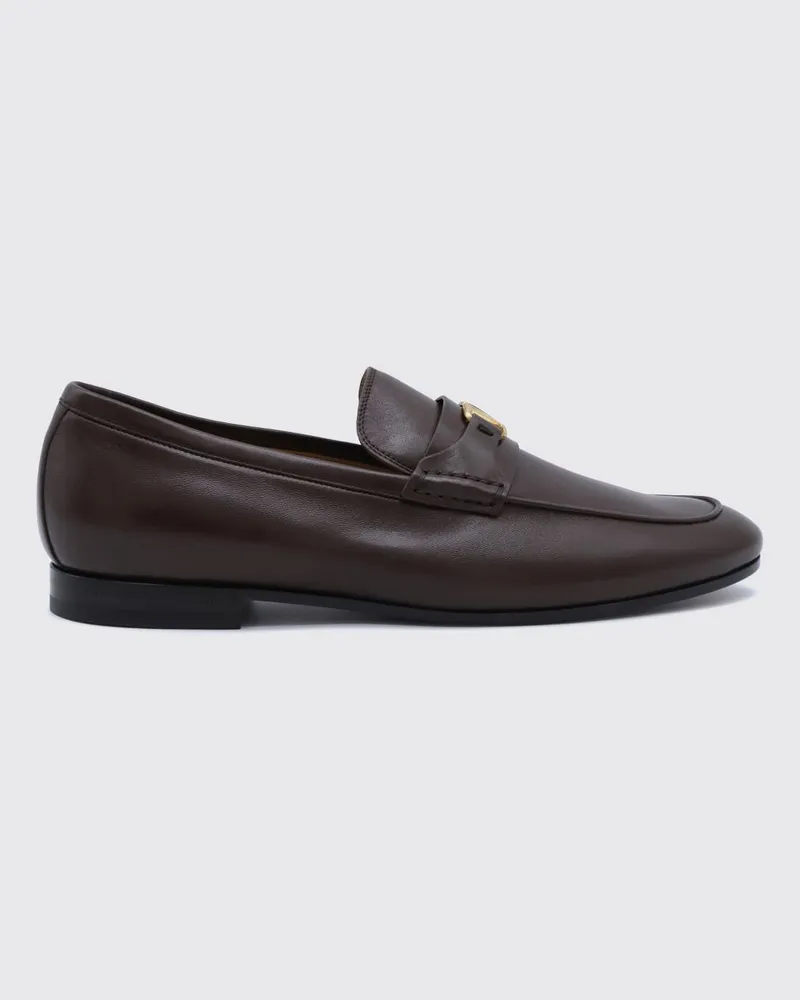 Valentino Garavani VLogo Signature Loafer aus glattem Kalbsleder mit Steg Braun