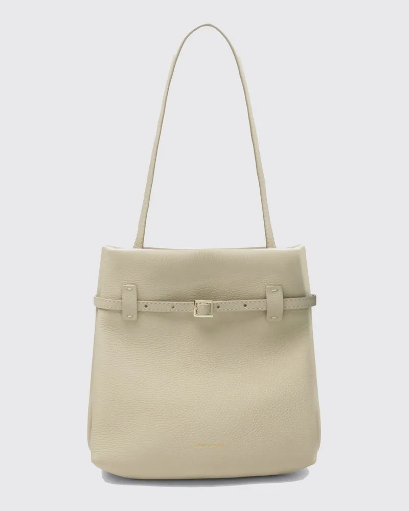 Manu Atelier Du Jour Schultertasche von aus genarbtem Kalbsleder mit flachem Griff Cream