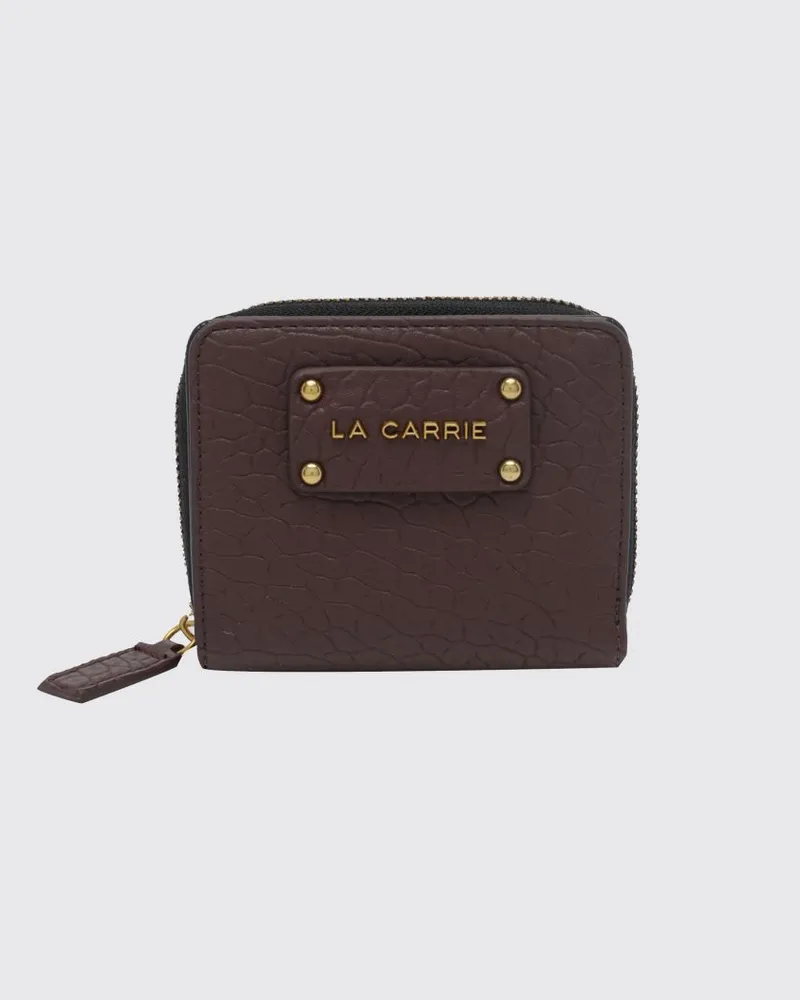 LA CARRIE Bifold-Brieftasche aus genarbtem Kunstleder mit Druckknopfverschluss Braun