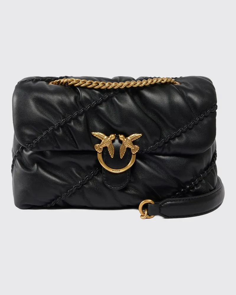 Pinko Classic Love Bag Puff Umhängetasche aus gestepptem Nappaleder Schwarz