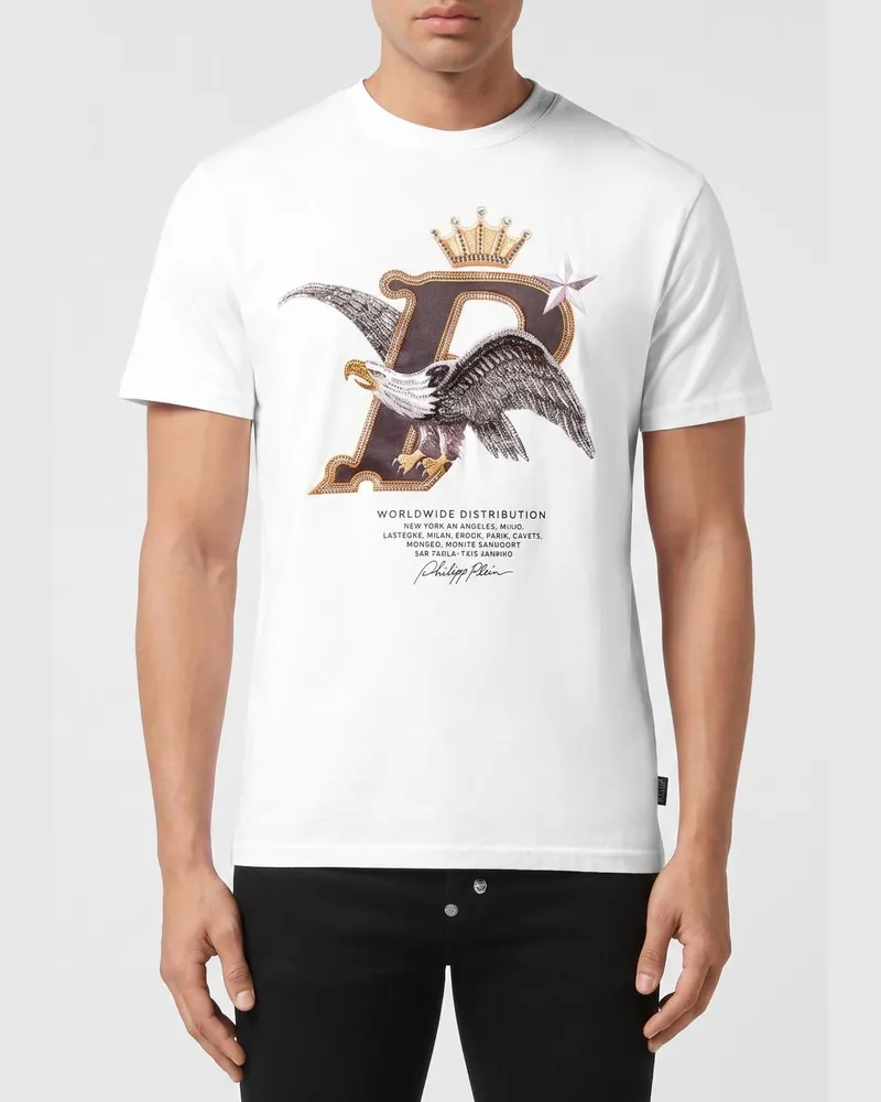 Philipp Plein Baumwoll-T-Shirt mit Logo und Strass Weiß