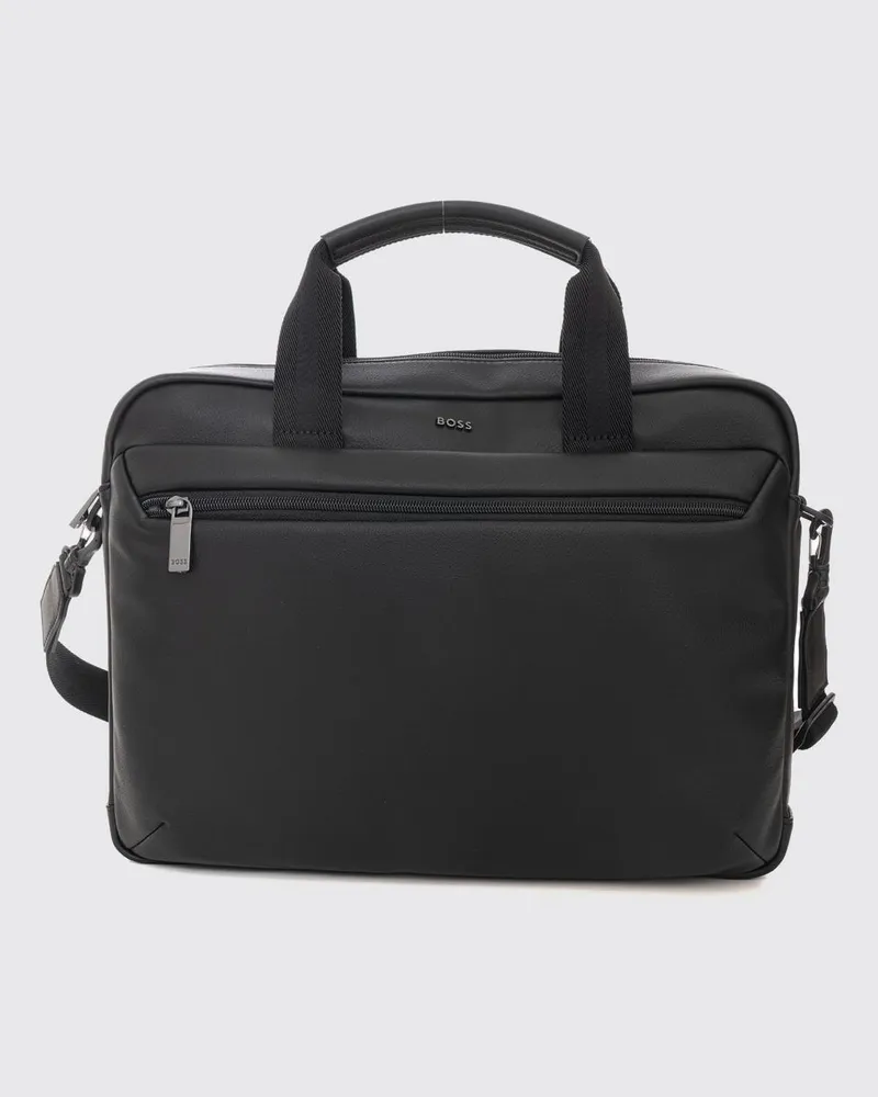 HUGO BOSS Aktentasche von aus regeneriertem Leder mit doppeltem Henkel und abnehmbarem Riemen Schwarz