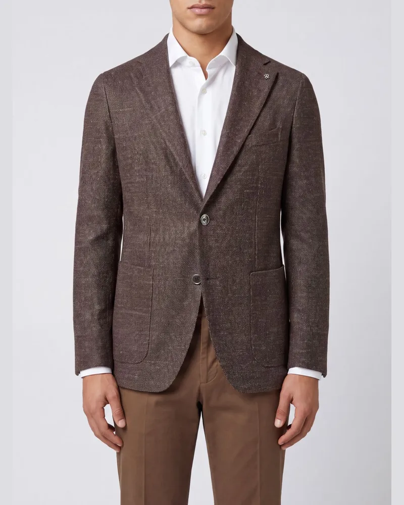 Tagliatore Zweireihiger Blazer aus Schurwolle und Seide mit fallendem Revers Dark
