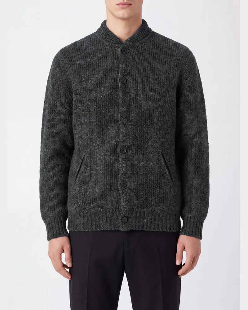 Giorgio Armani Gerippter Cardigan von aus Mohair- und Wollmischung mit Leistentaschen Grau